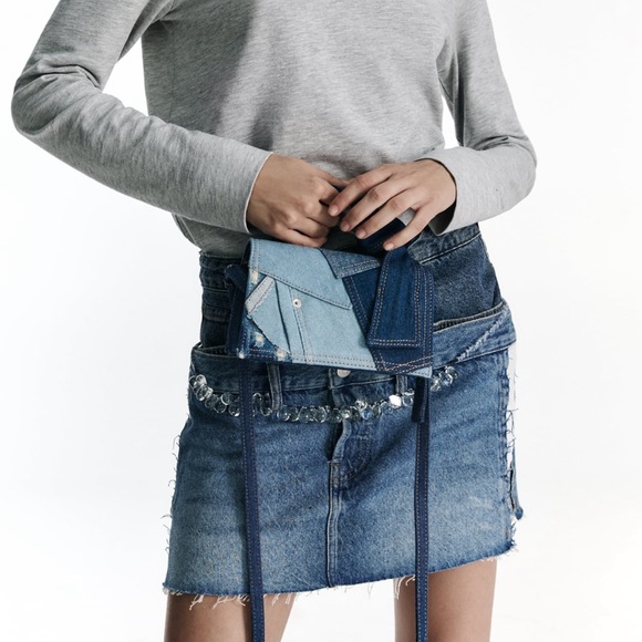 Zara patchwork denim mini city bag denim blue NWT - Picture 5 of 8